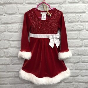 Bonnie Jean Girls 4T Christmas Dress Santa Claus‎ Red Sequin White Fur Trim